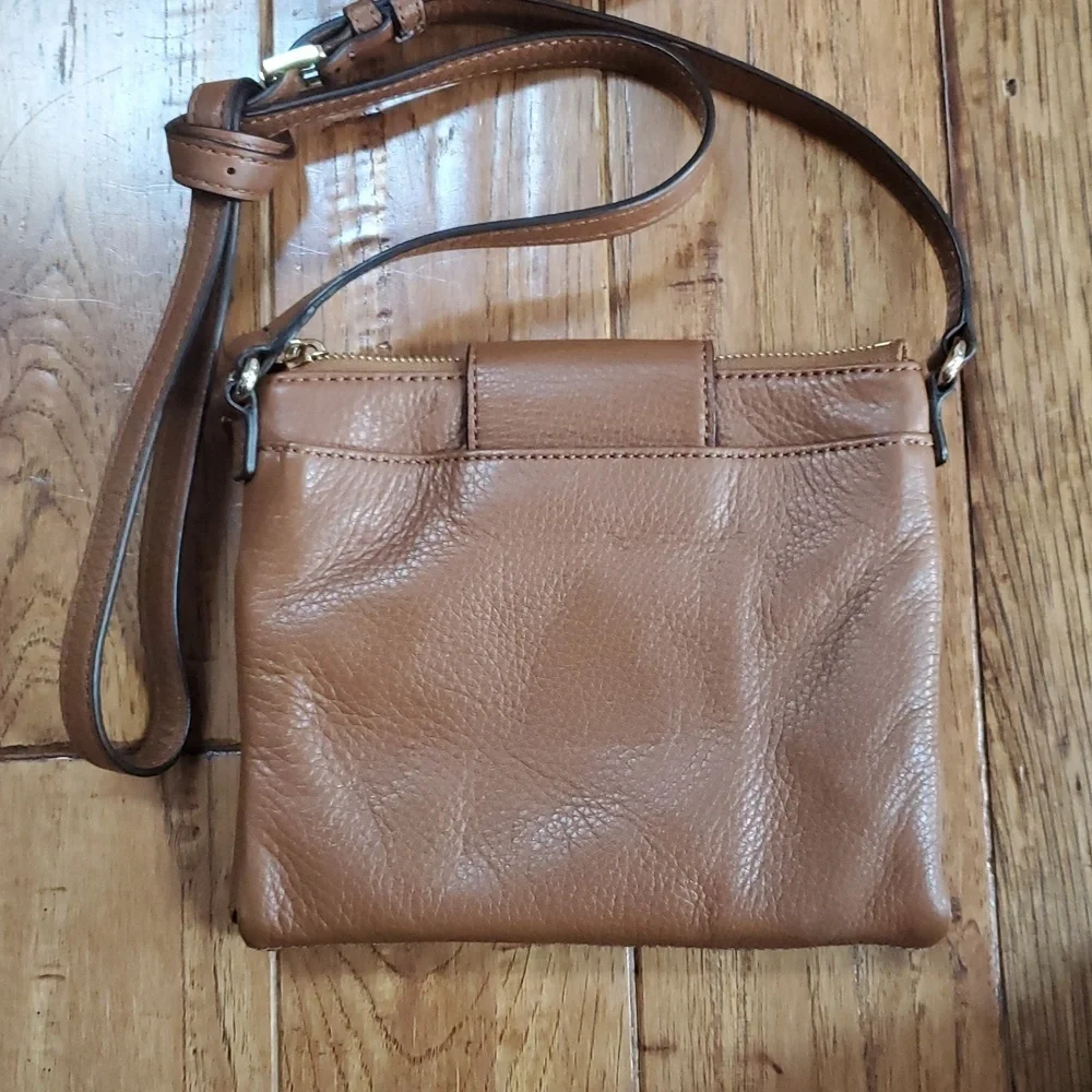 Michael Kors Fulton Double Zip Tan Leather Crossbody Bag